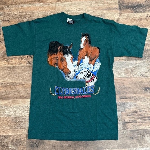 H.L. Miller Tops - Vintage Clydesdales Sea World of Florida Green Shirt Medium NWT
